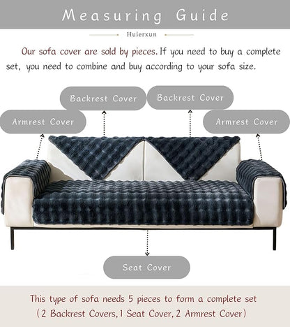 Faux Fur Couch Cover Fuzzy Soft Plush Thick Bubble Sofa Cover Luxury Sectional Couch Covers Luxury Anti-Slip Sofa Slipcover Washable Furniture Protector (Dark Grey,36"x82")