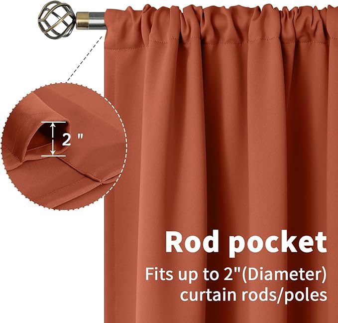 BGment Terracotta Blackout Curtains for Bedroom 54 Inch Length - Short Thermal Insulated Drapes with Rod Pocket Privacy Fall Decor for Living Room Window, 42 x 54 Inch, 2 Panels
