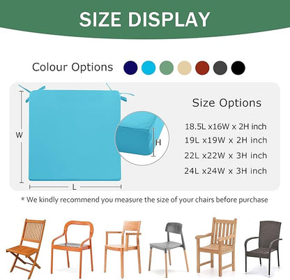 Outdoor Chair Cushions Set of 2: Waterproof & Fade Resistant Seat Cushion for Patio Furniture - 19 x 19 x 2 Inch Chair Pads with Ties and Hidden Zipper - Patio Chair Cushion Replacement, Teal