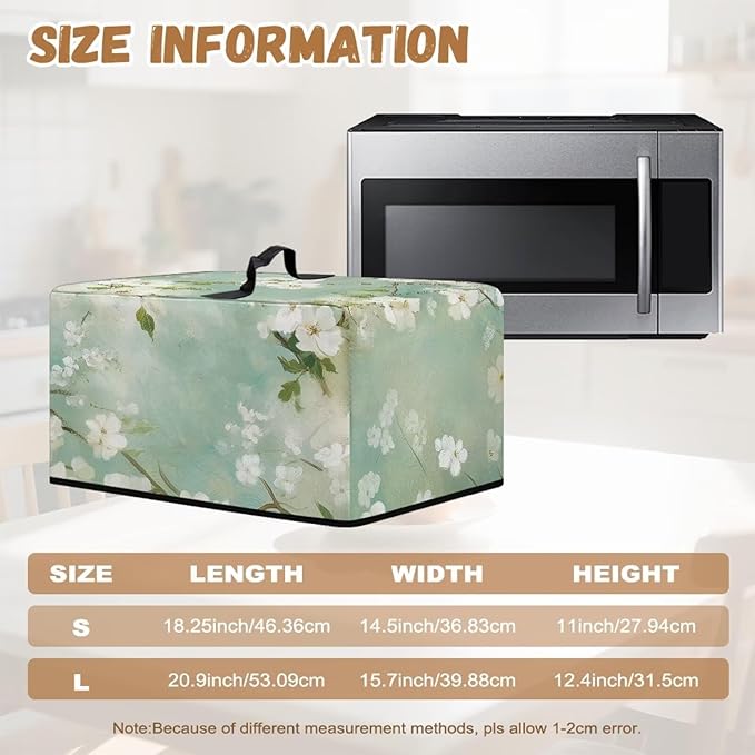 Microwave Oven Cover, Flower Heat-Resistant Waterproof Toaster Oven Dust Cover Universal for Most Microwaves Ovens Greaseproof Anti-Scratch Microwave Dust Covers