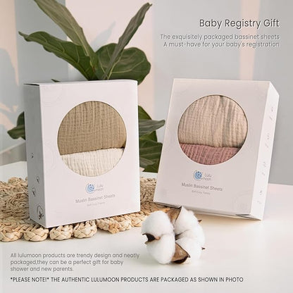 lulumoon Baby Muslin Bassinet Sheets: Cotton Bassinet Sheets Neutral for Boys and Girls - Fitted for Oval Rectangle or Hourglass