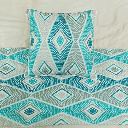 The HomeCentric King/Queen/Twin Blue, Ivory & Grey Decorative CA King 86"x18" Bed Runner with Pillow Cover, Quilted & Printed Bed Scarf on Cotton Fabric - Tallulah