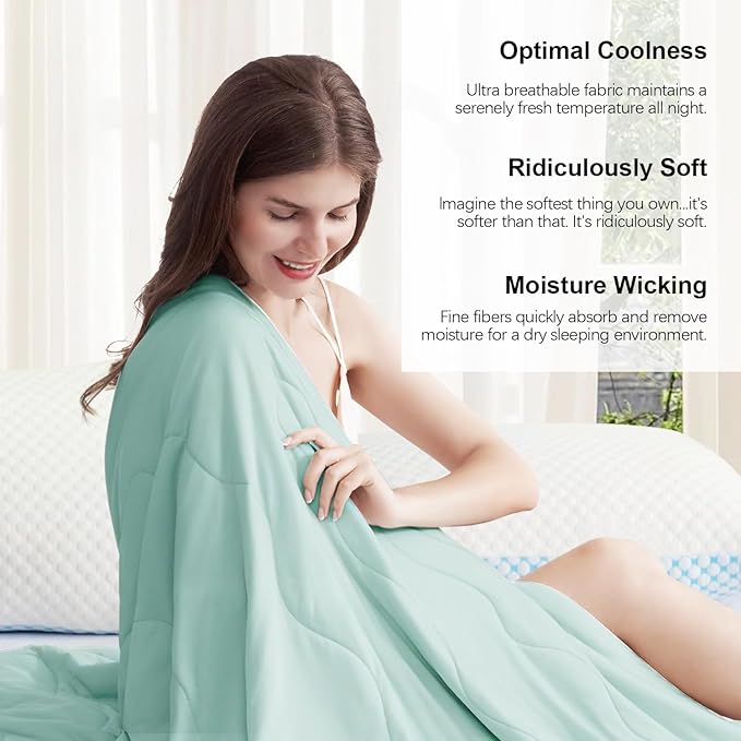 EASELAND Cooling Comforter Queen, Cold Touch Fabric Absorbs Body Heat, Double-Sided Cool Design Soft Fluffy Cooling Blanket for Night Sweats Hot Sleeper (Green, Queen(90"x90"))