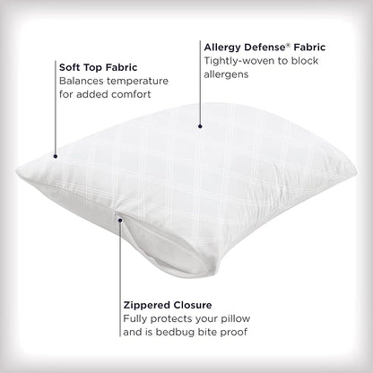 Set of 2 Standard/Queen AllerEase Pillow Protectors - Temperature Balancing, Allergist Recommended - Premium Breathable, Zippered Protectors