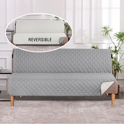 H.VERSAILTEX Reversible Futon Cover Water Repellent Armless Sofa Slipcover Washable Furniture Protector with Adjustable Elastic Strap Anti-Slip Futon Bed Cover for Dog 70" Width Seat(Light Grey/Beige)