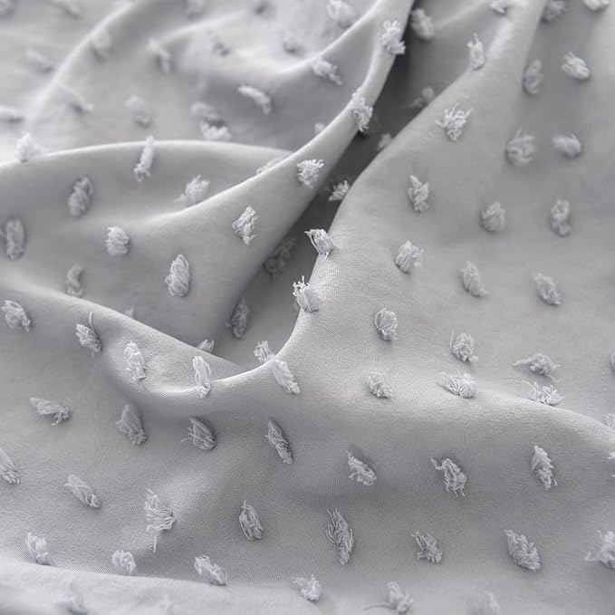 Tufted Dot Bed Skirt King Size Ruffled Bed Skirt with Split Corners, 14 Inch Drop Dust Ruffle Bed Skirts with Platform, Light Grey