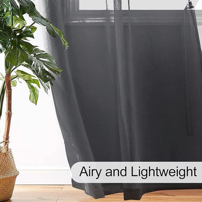 XWZO Dark Grey Sheer Curtains 84 Inches Long for Bedroom, Ring Top Light Filtering Extra Soft Voile Window Curtains with Grommet for Dining Room with Tiebacks, Set of 2 Panels, 52 x 84 Inches Long