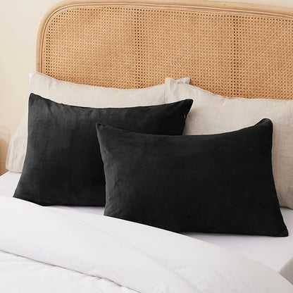 BEDELITE Flannel Pillowcases Standard Set of 2, Super Soft Fleece Pillow Case Cover with Zipper for Bedroom, Sofa, Couch,Luxury Cozy Fuzzy Velvet Pillow Shams for All Seasons(20x26 Inches, Black)