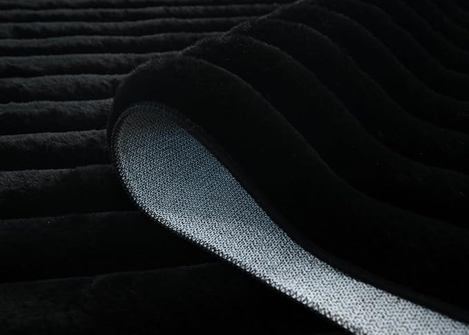 GLORY RUGS Area Rugs Striped Soft Faux Rabbit Fur Rug 5x7 Becky Black Plush Carpet Shag Cozy Fluffy Rug Non Slip Rugs, Machine Washable Shaggy Area Rug Bedroom Living Room and Dining Room.