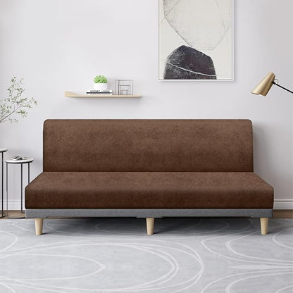 molasofa Leather Like Stretch Futon Slipcover Armless Futon Bed Sofa Cover Furniture Protector with Elastic Bottom, Soft and Washable Futon Cover for Sofa Bed Stay in Place（Larger，Light Brown）