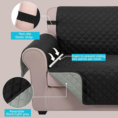 U-NICE HOME Recliner Chair Covers Reversible Chair Cover Pet Covers for Dogs with Elastic Straps Water Resistant Diamond Quilted (23''Recliner Small, Black/Grey)