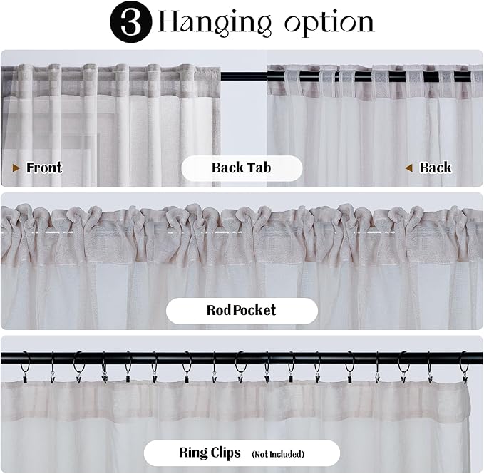 Dreaming Casa Grey Sheer Curtains 204 Inches Long, Rod Pocket & Back Tab Light Filtering Textured Sheers for Living Room Bedroom, 2 Panels, Each 52" W x 204" L