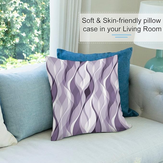 Lavender Throw Pillow Covers Modern Purple and Grey Striped Decorations for Bedroom Living Room Farmhouse Sofa Pillows Bed Couch 16x16 Inch