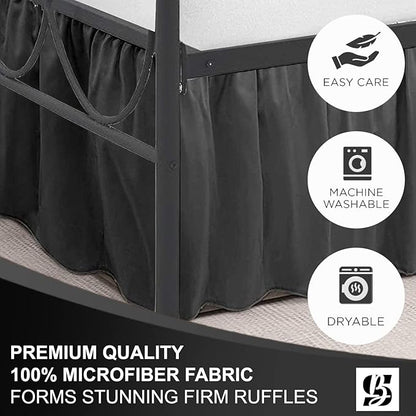 SKY BEDDINGS - Queen Size Ruffled Bed Skirt with Split Corners - 14 Inch Drop Dust Ruffle Bed Skirt with Platform Three Sided Coverage - 100% Microfiber, Dark Grey