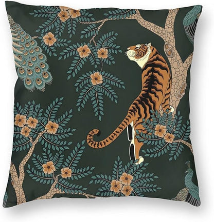 NBFKDO Pillow Cover,Tiger and Peacock (1) Throw Pillow Case Modern Cushion Cover Square Pillowcase Decoration for Sofa Bed Chair Car