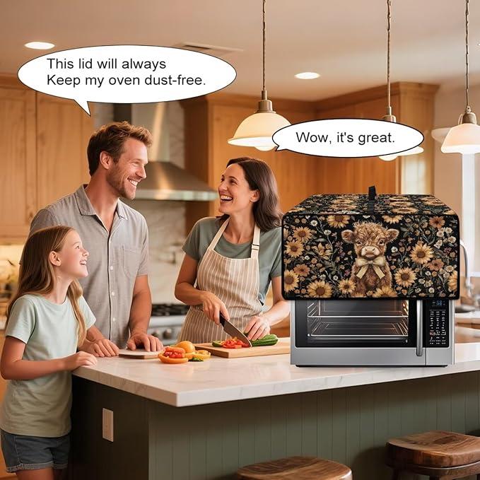 Cute Highland Cattle Print Toaster Oven Cover Heavy Duty Microwave Oven Dust Cover Sunflower Daisy Print Dust-Proof Universal Kitchen Machine Covers Suitable for Most Microwave Ovens, S