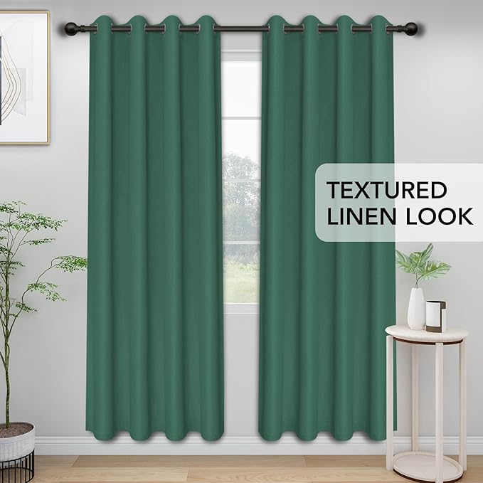 Easy-Going Linen Look Blackout Curtain Grommet Window Curtain Drapes for Bedroom, Living Room Thermal Insulated Room Darkening (2 Panels, 52x108 inch, Green)