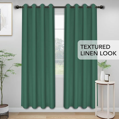 Easy-Going Linen Look Blackout Curtain Grommet Window Curtain Drapes for Bedroom, Living Room Thermal Insulated Room Darkening (2 Panels, 52x108 inch, Green)