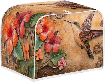 Hummingbird Printed Toaster Cover Hibiscus Printed Universal 2 Slice Oven Cover Appliance Cover Toaster, Dustproof Protector Broiler Organizer Bag, Floral Printed Small Kitchen Appliance