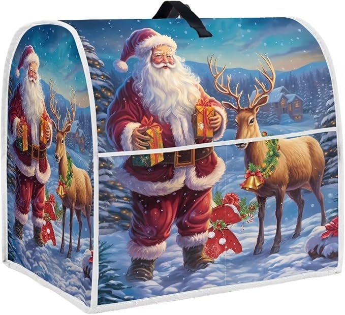 Christmas Stand Mixer Cover for Kitchen Aid 6-8 Qt Mixer, Santa Claus Elk Small Appliance Dust Covers Universal for Air Fryers, Coffee Makers, Christmas Kitchen Decor