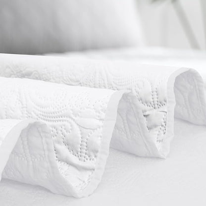 Easy-Going Twin Size Reversible Quilt Set with 1 Quilt and 1 Pillow Sham, Soft Bed Quilt Cover, Water Resistant Lightweight Microfiber Bedspread, Stain Resistant, Damask-White/White