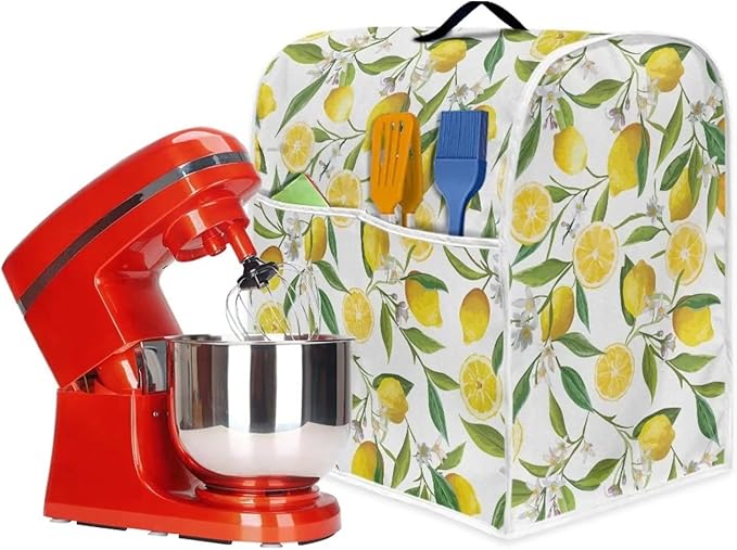 Stand Mixer Cover Compatible with Kitchen Aid Mixer, Cute Lemon Print Kitchen Appliance Dustproof Covers with Accessories Pockets, Fits All Tilt Head & Bowl Lift Models Mixers