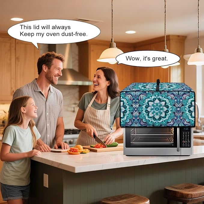 Boho Mandala Lotus Flower Print Microwave Oven Dust Cover with Storage Bags Toaster Oven Cover Polyester-Linen Fabric Small Appliance Dust Covers Fingerprint Protection, L