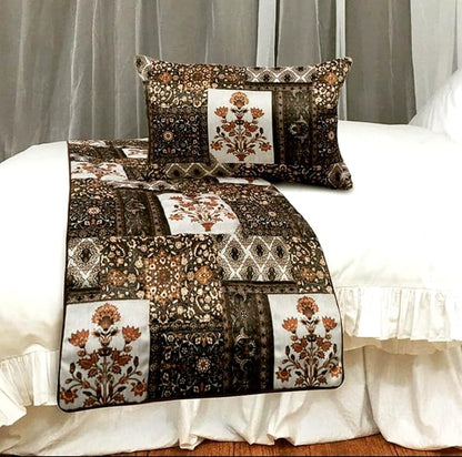 The HomeCentric King/Queen/Twin Brown Decorative Queen 74"x18" Bed Runner Without Pillow Cover Quilted Bed Scarf on Satin Fabric - Parisa
