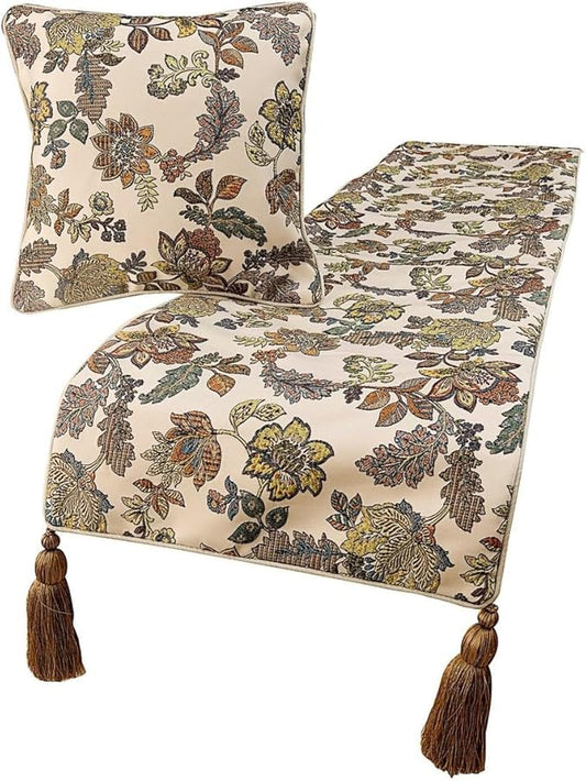 The HomeCentric King Queen Twin Multi Color & Ivory Decorative CA King 86"x18" Bed Runner Without Pillow Cover, Floral Bed Scarf on Jacquard Fabric - Seasons Blossoms