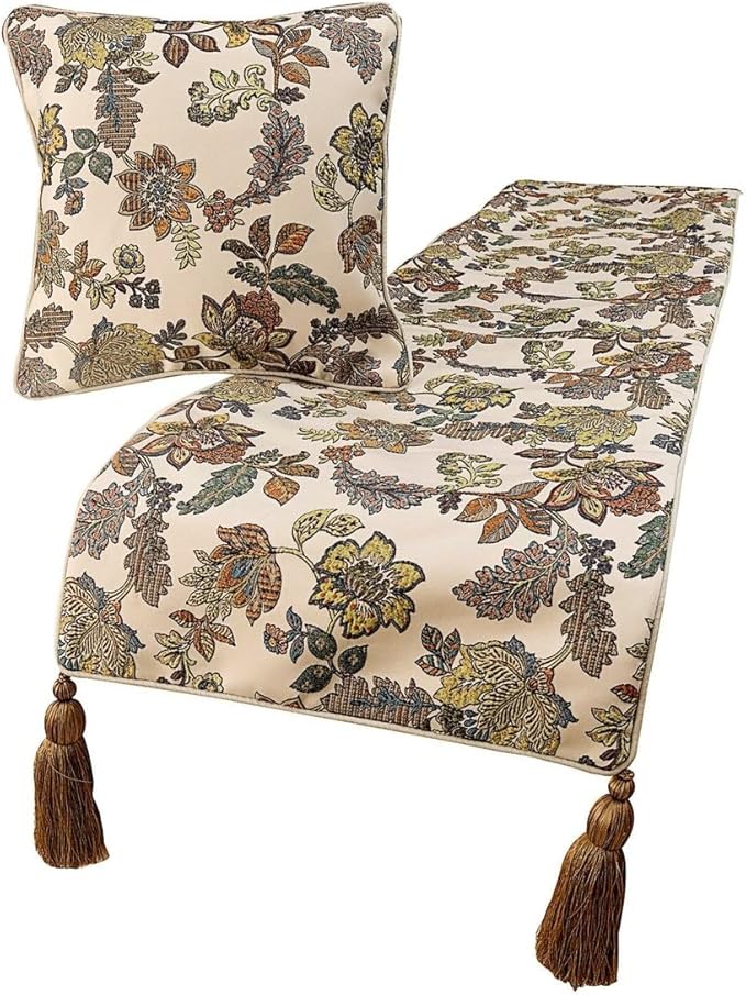 The HomeCentric King Queen Twin Multi Color & Ivory Designer Full 68"x18" Bed Runner with Pillow Cover, Floral Bed Scarf on Jacquard Fabric - Seasons Blossoms