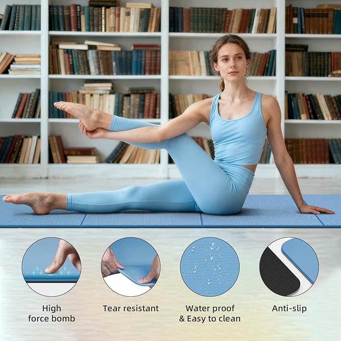 Foldable Yoga Mat Thick 10mm-WUWAN Extra Large Exercise mat, TPE Material, Non-Slip Fitness Folding Mats Easy to Carry For Home Workout Travel Pilates