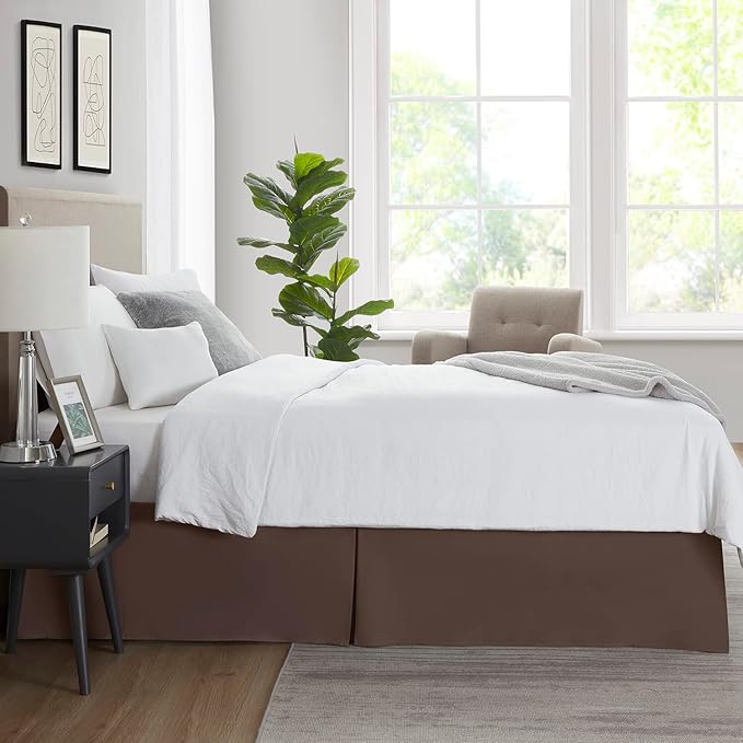 Nestl Dark Brown Bed Skirt Queen Size - Queen Bed Skirt 14 Inch Drop - Brushed Microfiber Bed Skirts - Hotel Quality Pleated Bed Skirt - Shrinkage & Fade Resistant