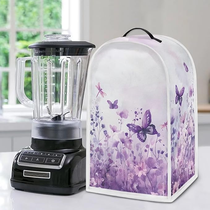 Talayituse Butterfly Dragonfly Flower Print Blender Dust Cover, Fingerprint Protection Cover for Stand Mixer or Coffee Machine, Home Kitchen Appliance Covers for Stain Dust Resistant Supplies