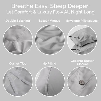 Duvet Cover Set - 100% Viscose Derived from Bamboo Duvet Cover King Size, 3 PC Luxury Cooling Duvet Cover for Hot Sleepers, Buttery Soft Comforter Cover & 2 PC King Pillowcases, Gray Mist