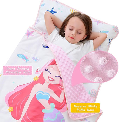 Toddler Nap Mat with Pillow and Blanket, Extra Large Rolled Napping Mats,Slumber Bags for Boys Girls,Kids Sleeping Bag for Daycare, Preschool Travel Camping