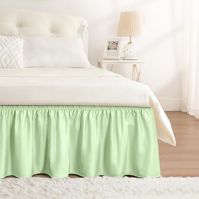 RIMELA Bed Skirt Queen Size Baby Green 15 Inch Drop, Wrap Around Elastic Bedskirt, Dust Ruffle for Adjustable Bed Base Soft Durable Fabric Machine Washable Easy to Install Bed Skirts