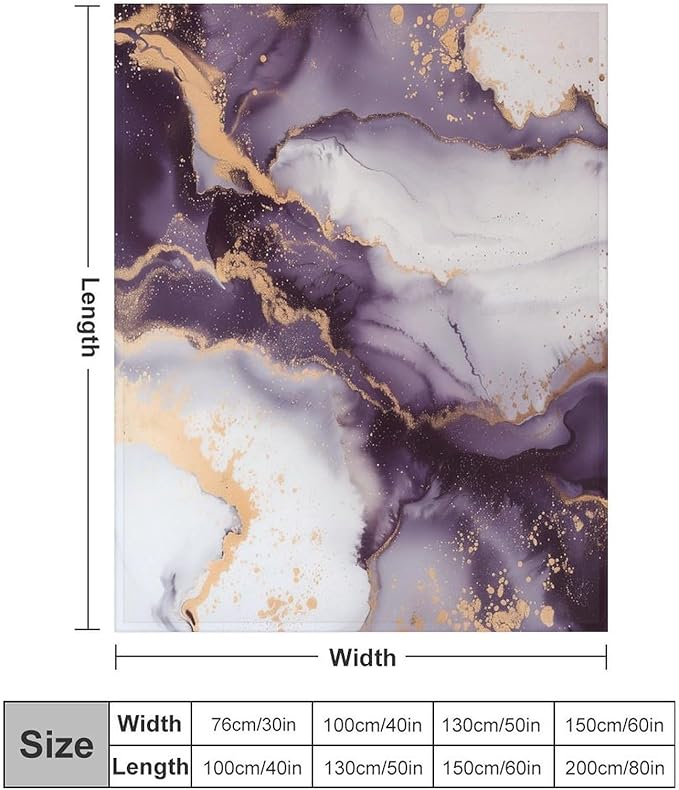 Modern Marble Blanket, Abstract Luxury Baroque Golden Purple White Stone Veins Pattern Soft Warm Cozy Plush Flannel Covers for Livingroom Bedroom Couch Chair Camping Travel Home Decor Tapestry 40x50in