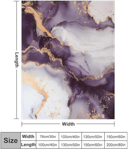 Modern Marble Blanket, Abstract Luxury Baroque Golden Purple White Stone Veins Pattern Soft Warm Cozy Plush Flannel Covers for Livingroom Bedroom Couch Chair Camping Travel Home Decor Tapestry 60x80in