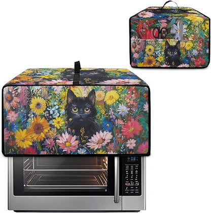Microwave Oven Dust Cover Heavy Duty Microwave Oven Cover Waterproof Dust-Proof Kitchen Machine Covers Case Protections for Toaster Oven, Oil Painting Cat Sunflower Daisy Print, M