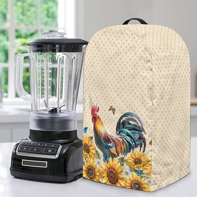 Rooster Sunflower Blender Dust Cover Stand Mixer or Coffee Maker Appliance Covers with Drawstring, Anti Fingerprint Polyester Dust Proof Stain Resistant Blender Cover for Home Kitchen