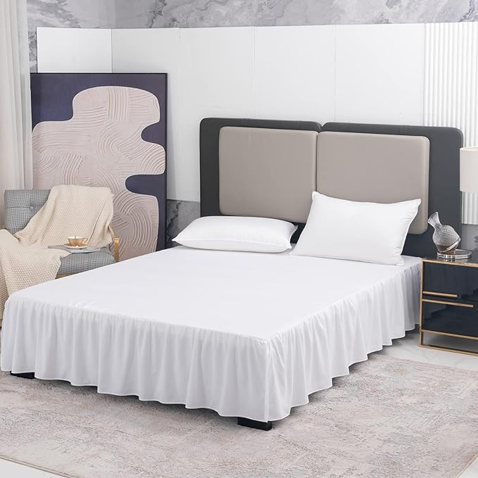 TSUTOMI Bed Skirt Full Size Ruffled Bed Skirt with Split Corners, 16 Inch Drop Dust Ruffle Bed Skirts with Platform, Gathered Style, 100% Microfiber, White