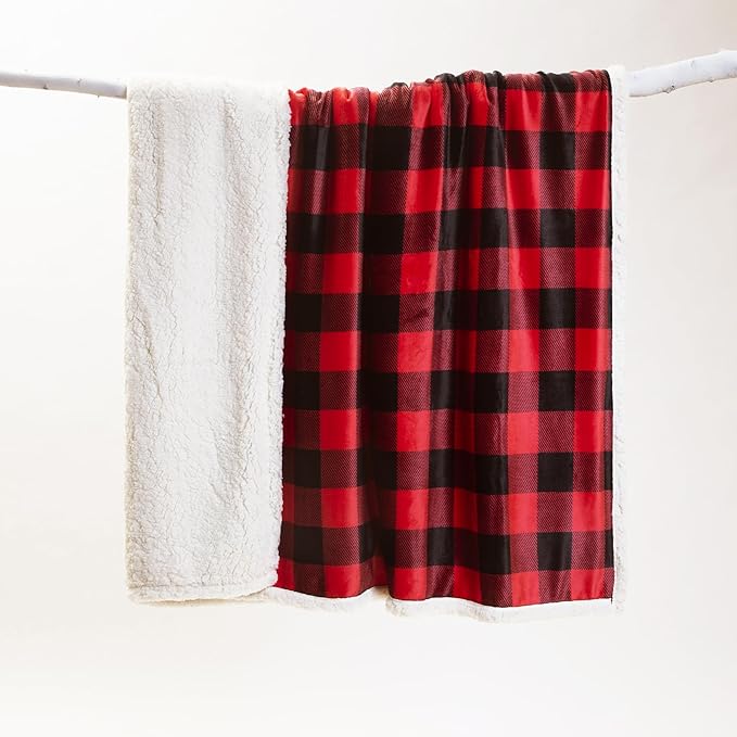 CARSTENS, INC. Ultra Premium Super Soft Plush Sherpa Fleece Oversized Throw Blanket 54" x 68", Red Buffalo Plaid