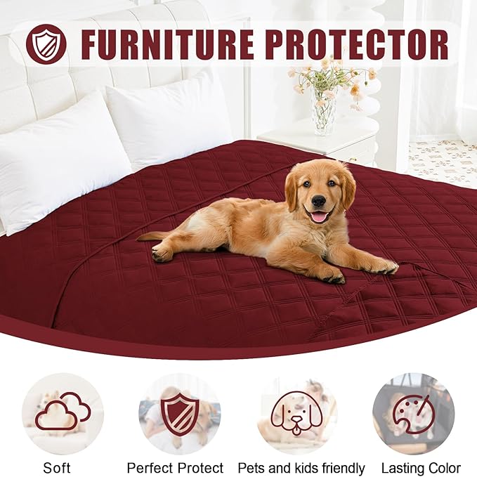 Smiry Waterproof Dog Bed Cover Blanket 30x53, Soft Reversible Pet Blanket, Washable Leakproof Cats Dogs Couch Cover for Sofa, Couch, Furniture, Lattice, Wine Red/Wine Red