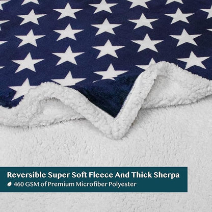 Pavilia Patriotic Blanket - American Flag Throw Blanket for Sofa Couch Bed, Soft Microfiber Sherpa Fleece Reversible, USA Military Veteran July 4th Gift - 50 x 60 Inches