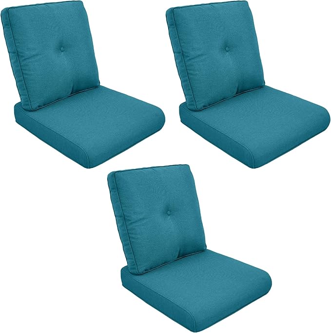 Patio Cushions for Outdoor Furniture - 22" x 25" x 4" UV Resistant Thick Foam Cushions Water Resistant Replacement Cushion for Outdoor Patio Furniture Chair/Sofa/Couch | Peacock Green | 3-Pack |