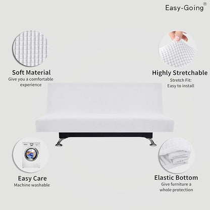 Easy-Going Stretch Sofa Slipcover Armless Sofa Cover Furniture Protector Without Armrests Slipcover Soft with Elastic Bottom for Kids, Spandex Jacquard Fabric Small Checks(futon,Snow White)