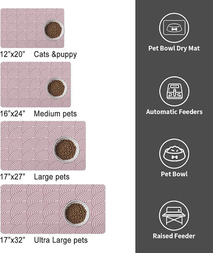 Dog Food Mat for Floors, Absorbent and Quick-Drying Pet Cat Food Mat,Anti-Fouling and Easy-to-Clean Pet Feeding Mat,Dog Bowl Mats for Messy Drinking Water Bowls.17x32inch Boho Style