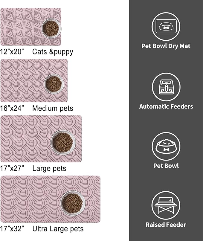 Dog Food Mat for Floors, Absorbent and Quick-Drying Pet Cat Food Mat,Anti-Fouling and Easy-to-Clean Pet Feeding Mat,Dog Bowl Mats for Messy Drinking Water Bowls.16x24inch Boho Style