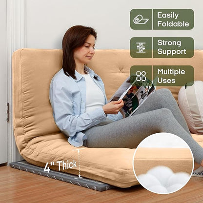 ZonLi Japanese Floor Futon Mattress Twin Size 75"x 39", 100% Cotton Cover 4'' Thicken Tatami Mattress, Foldable Sleeping Pad, Portable Dormitory Tatami Mat, Roll Up Floor Lounger Bed for Adult