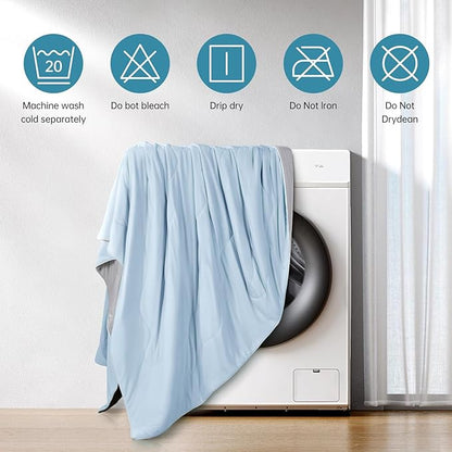 EASELAND Cooling Comforter Queen, Cold Touch Fabric Absorbs Body Heat, Double-Sided Cool Design Soft Fluffy Cooling Blanket for Night Sweats Hot Sleeper (Blue, Queen(90"x90"))